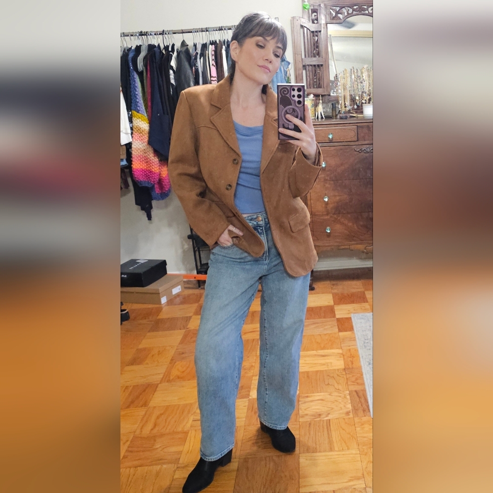 Elegant Tan Faux Suede Blazer for Women - Picture 2 of 8